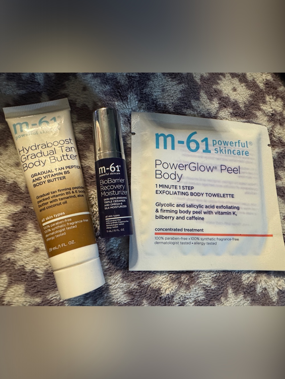 m-61 Skincare PowerGlow Peel + Hydraboost Body Butter & Moisturizer Trio